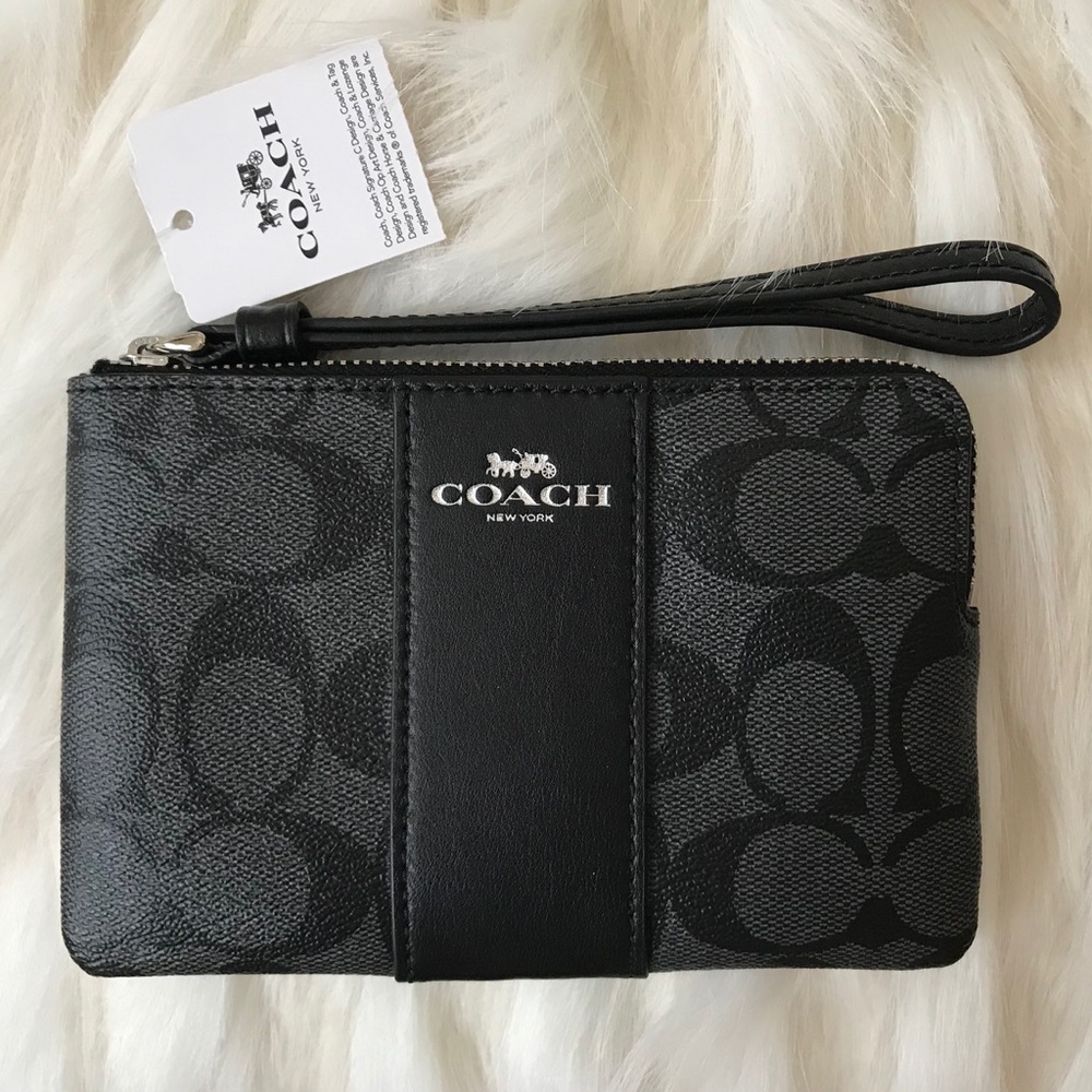 Black Coach Wristlet with Silver Hardware